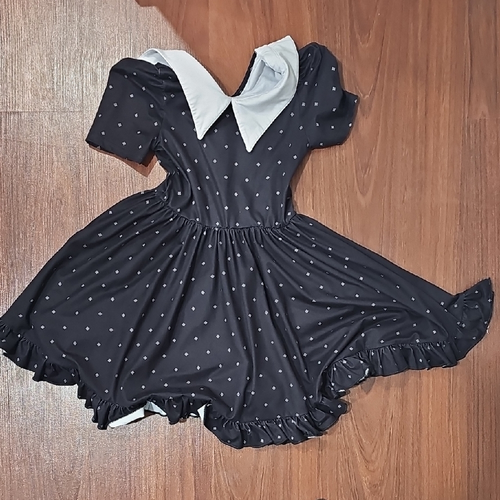 Polka Dot Kids Casual Dress - Black and White